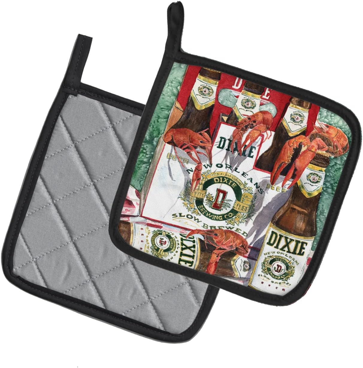 Caroline's Treasures 8541PTHD Dixie Beer and Crawfish New Orleans Pair of Pot Holders Kitchen Heat Resistant Pot Holders Sets Oven Hot Pads for Cooking Baking BBQ, 7 1/2 x 7 1/2