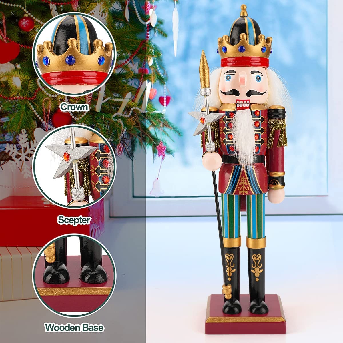 KAHEIGN 2 Pezzi Soldati Schiaccianoci di Legno, 2 Stile 30CM Figure Tradizionali dello Schiaccianoci di Natale Soldato Dipinto in Legno di Pino Premium per Casa Camino Decorazione (Tromba & Lancia)