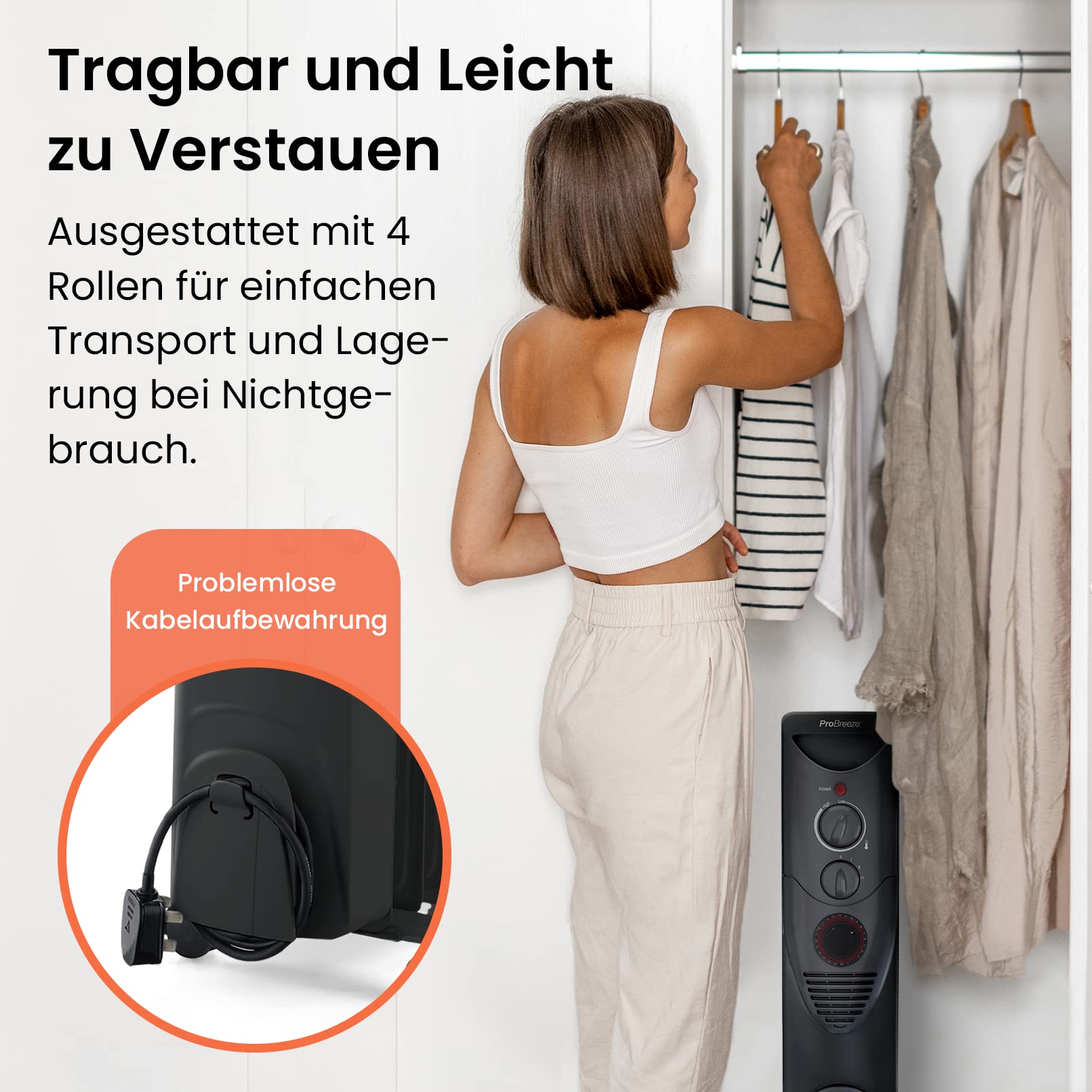 Pro Breeze 2500W Ölradiator energiesparend - Elektro Heizkörper mit 11 Rippen, integrierter Zeitschaltuhr, 3 Heizstufen, regulierbaren Thermostat und Sicherheitsabschaltfunktion - Schwarz