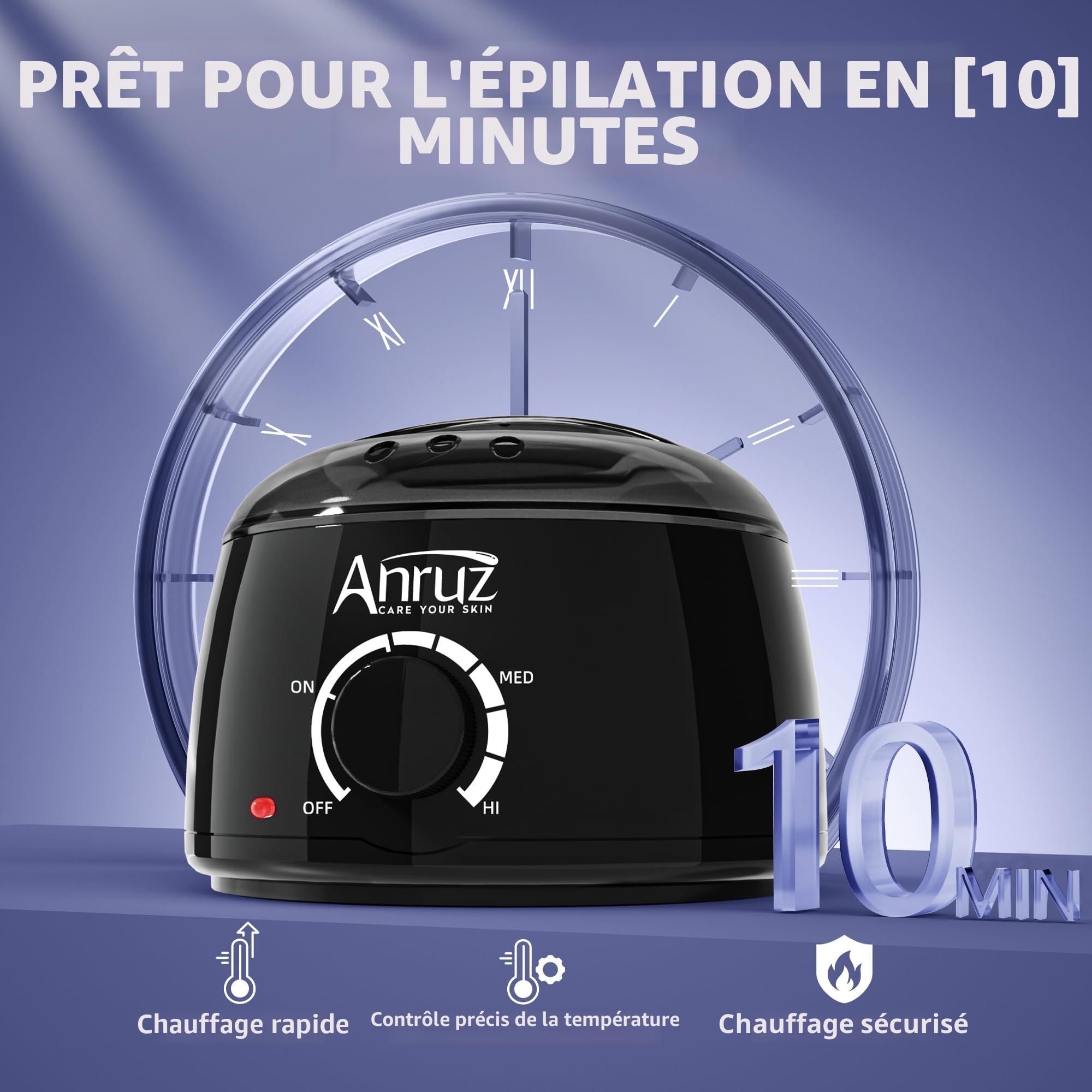 ANRUZ Chauffe Cire Epilation, Kit Epilation Cire Inclure 400g Perles de Cire et 20 Spatules, Silicone Bol， Chauffe Cire Kit pour Corps Entier, Jambes,Visage, Sourcils