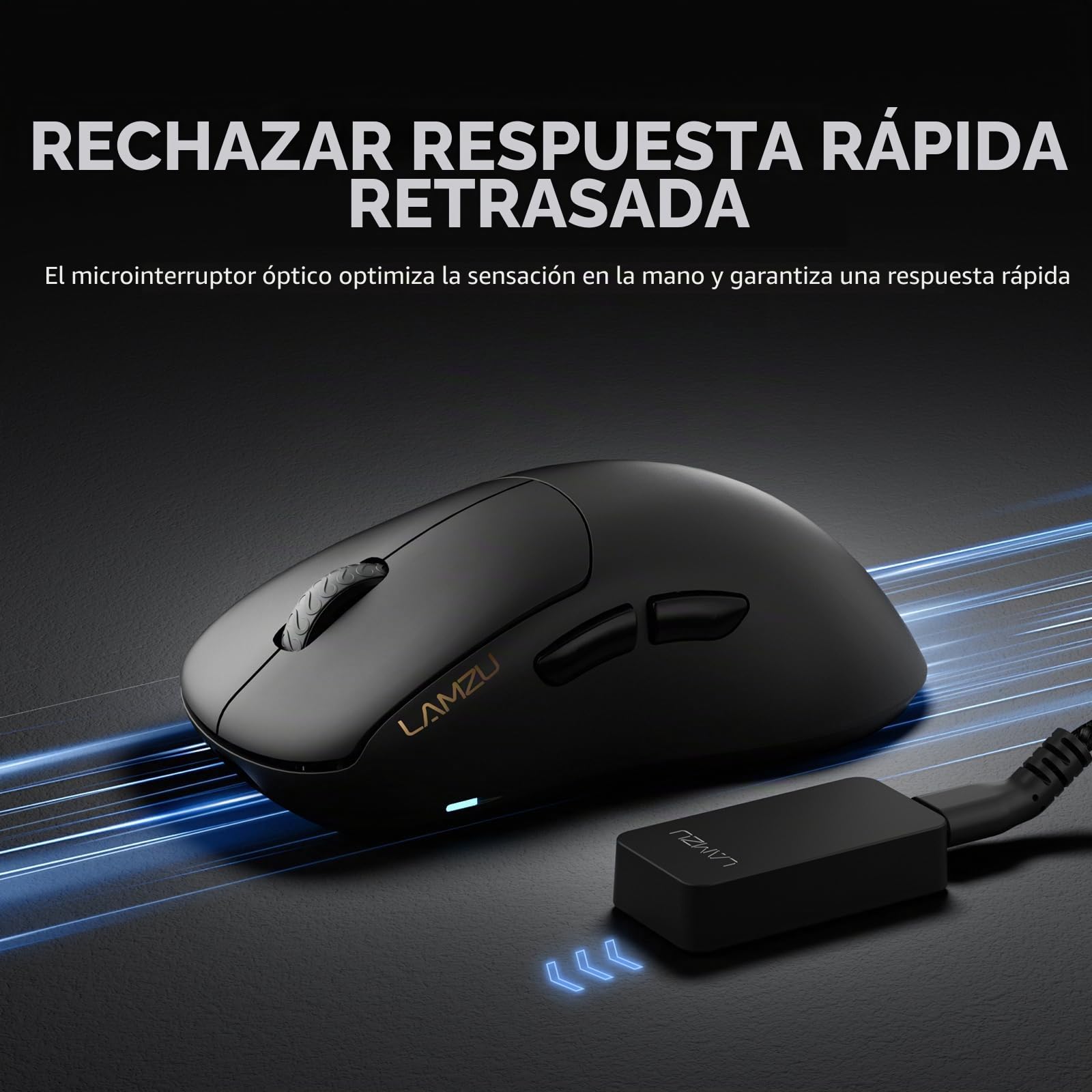 Lamzu Thorn - Ratón inalámbrico 4K para juegos, ultraligero de 52 g, 26000 DPI, ergonómico, interruptor óptico, codificador TTC plateado, sensor PAW3395, MCU Nordic 52840, negro, dongle 4K incluido