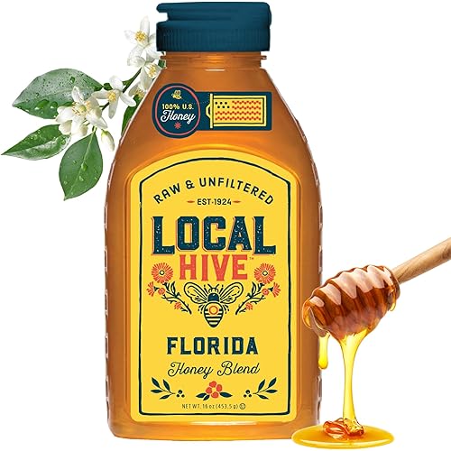 Local Hive Florida Raw Unfiltered Honey – 16oz, 100% Pure US Honey, Sourced from American Bees and Beekeepers - Natural Sweetener, Ideal for Tea, Baking, and Cooking