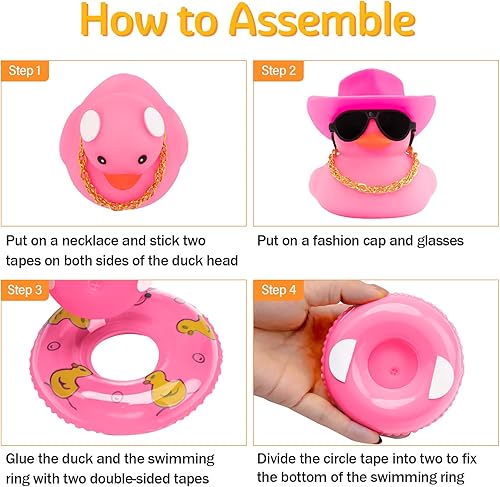 Miniatura 3 de wonuu Accesorios de coche rosa, sombrero de vaquero, patos de goma, decoración de tablero de automóvil, decoración de tablero de goma, pato,