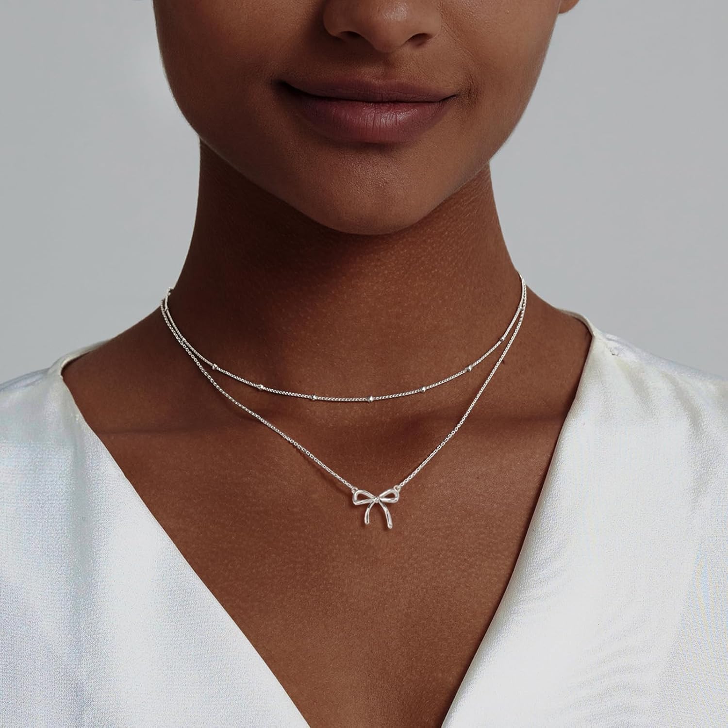 OGD Gold Necklace for Women, Bow Necklace 14K Layered Gold Necklace Dainty Bow Pendant Choker Necklace Trendy Bow Necklace Gold Chain Necklaces for Women Jewelry Gift - Image 3