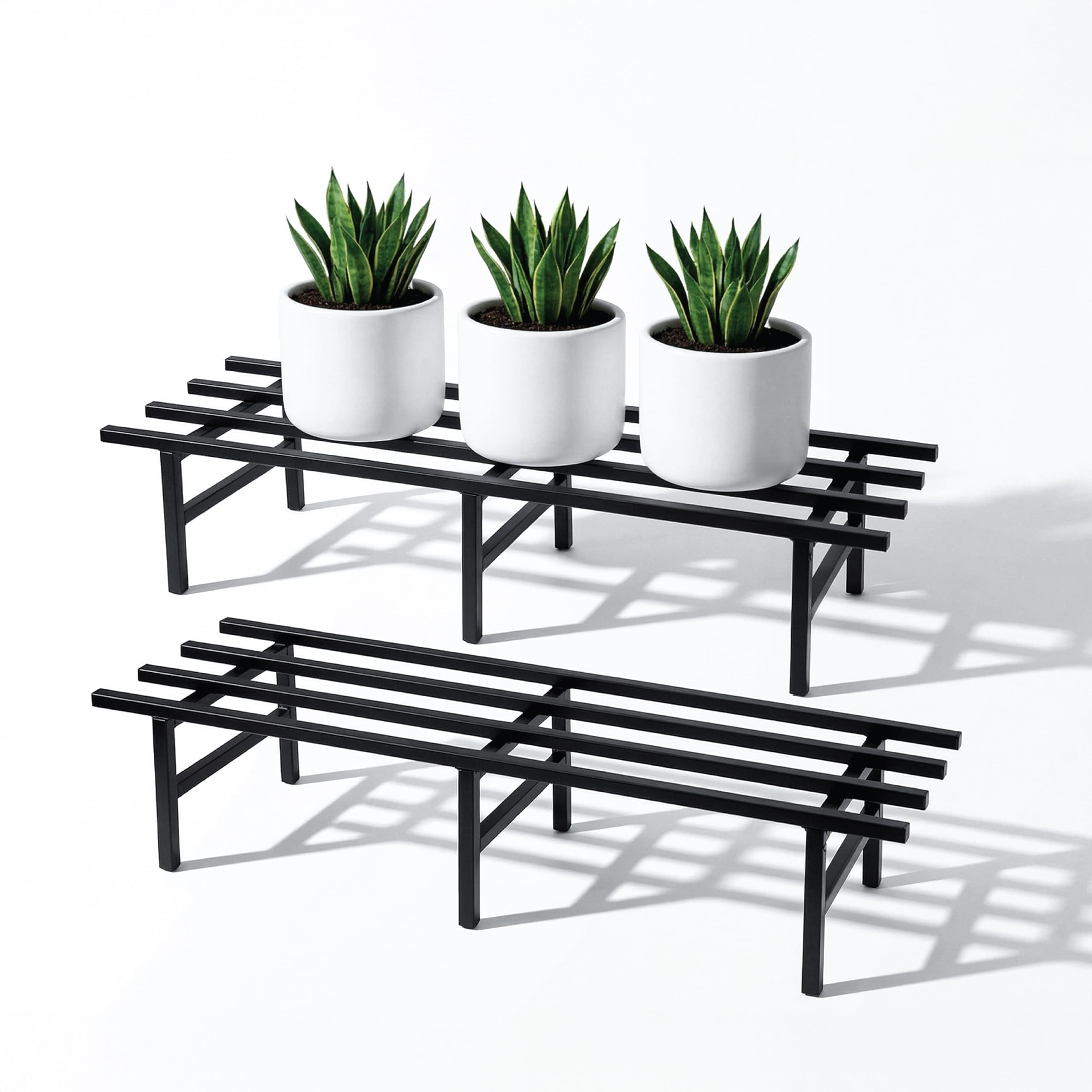 Robustt Horizontal Metal Pot Stand (Set of 2) 76x24x18 Cm | Rust-Proof Matte Powder-Coated Pot Stand for Big Size Plants | Supports Up to 200 Kg| Ideal for Balcony, Outdoor and Indoor Plant Display-image-2