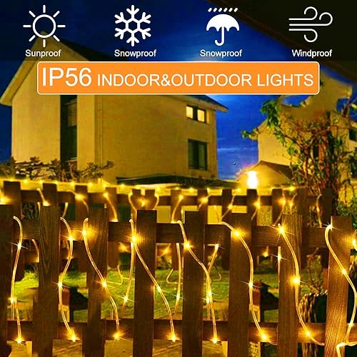 Miniatura 9 de Tira de luces LED de 164 pies con 1000 luces LED alimentadas por energía solar, impermeable, 8 modos, tubo de luz, alambre de cobre, luces de hadas