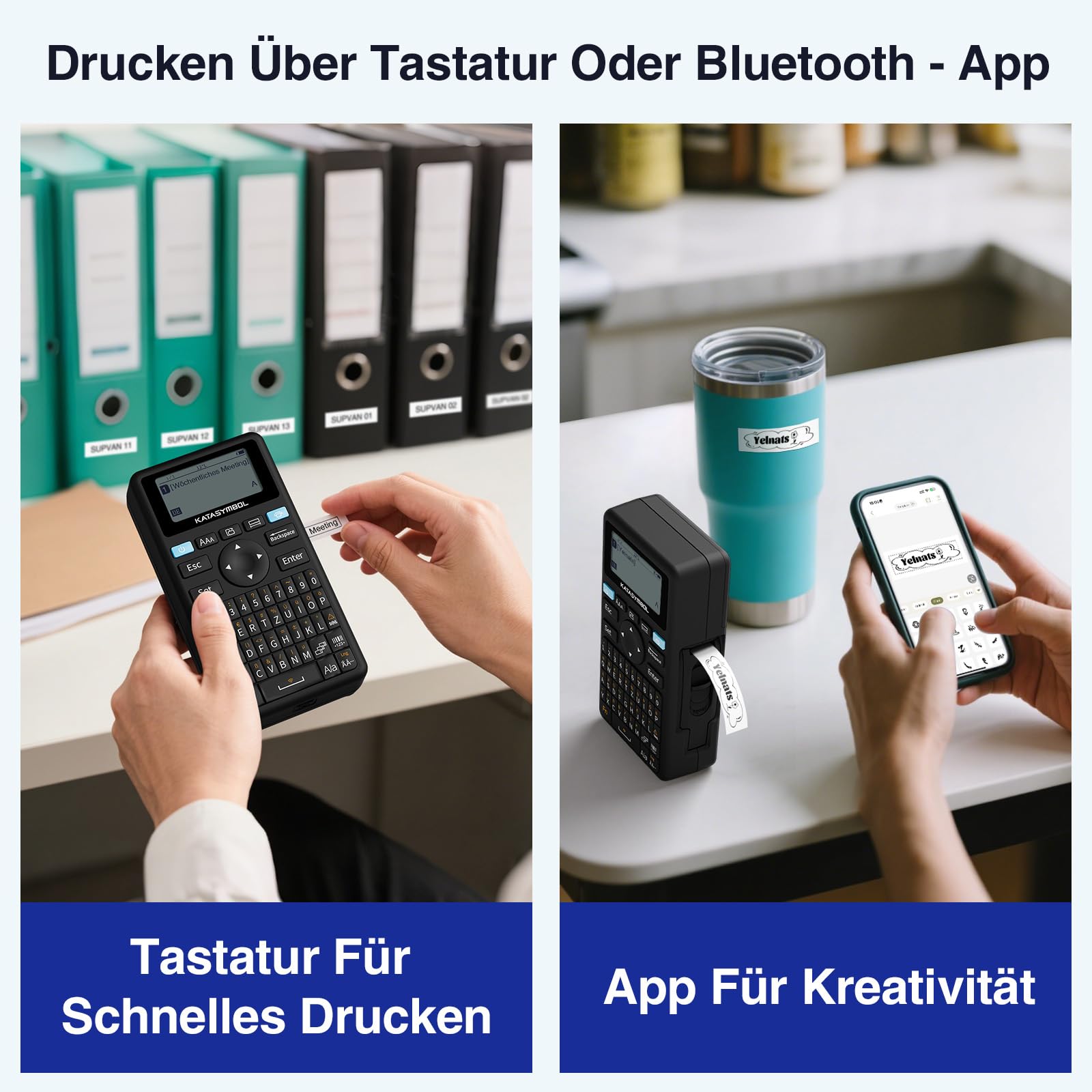 SUPVAN E11 Etikettendrucker mit 4 Rollen (2 Feste Größe & 2 endlos) & Aufbewahrungstasche