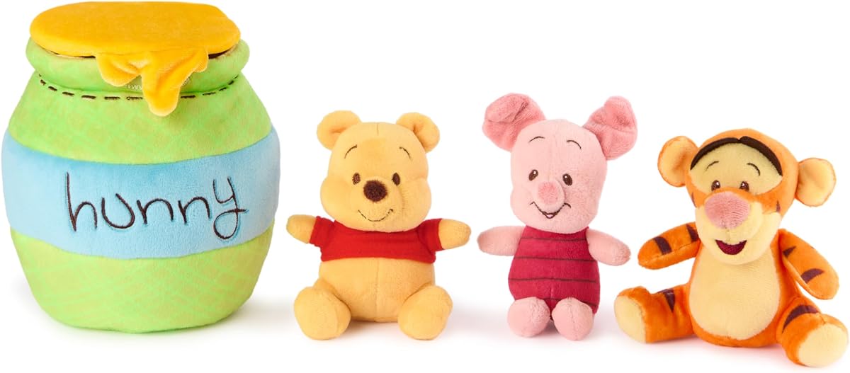 GUND Disney Winnie the Pooh Juego de peluche sensorial de 4 piezas para bebés | Inspira el juego imaginativo y el descubrimiento sensorial temprano, el juego interactivo aumenta las habilidades motoras y el desarrollo auditivo/táctil