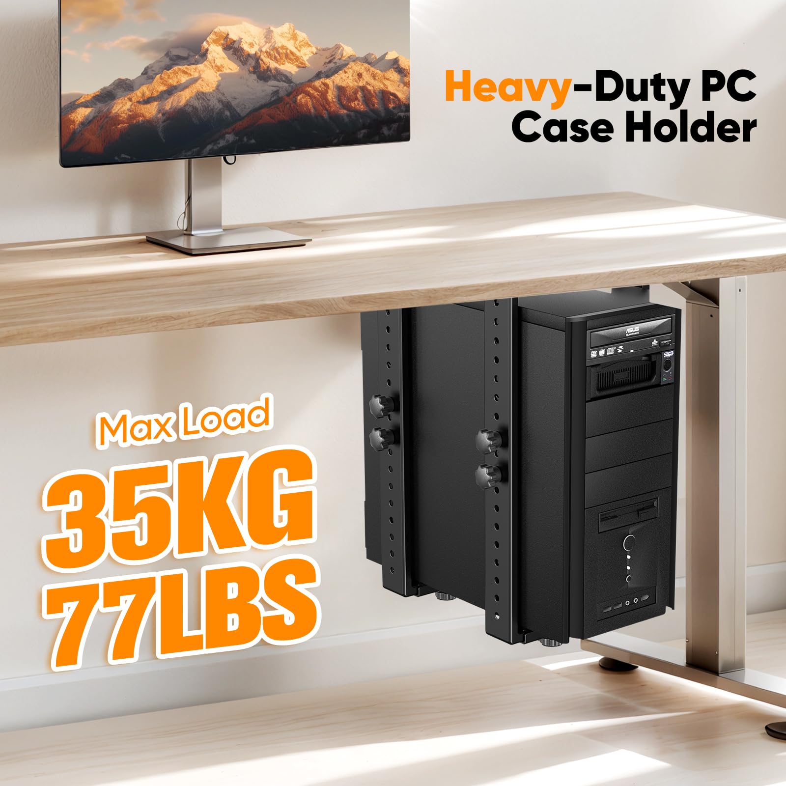 Supporto CPU regolabile per PC sotto scrivania, 35 kg, piedini in gomma, verticale e orizzontale