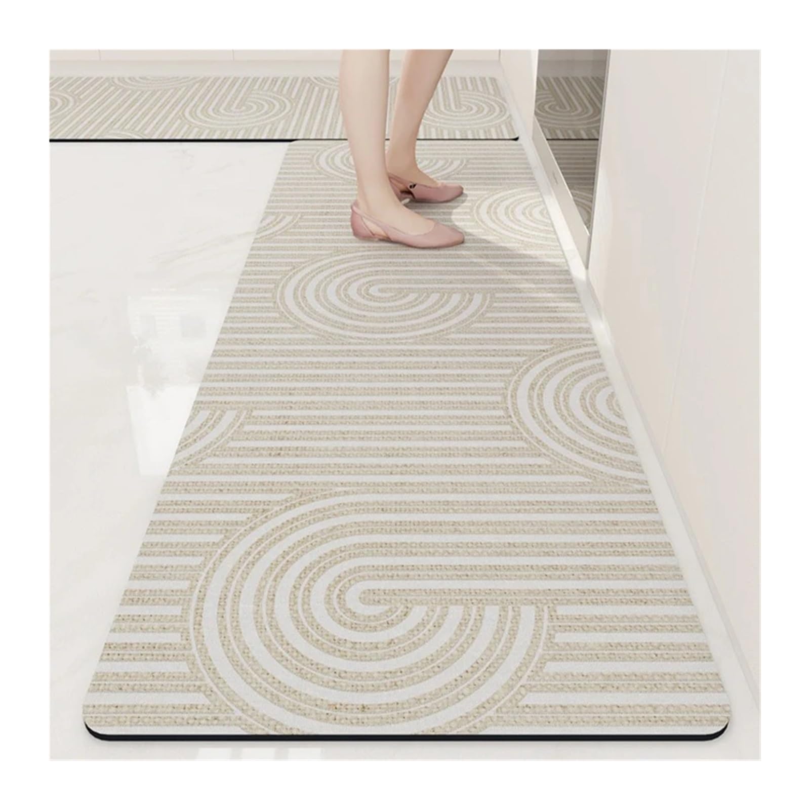 Tapis antidérapant de cuisine beige en cuir PVC imperméable 140x200cm pour le sol de la maison