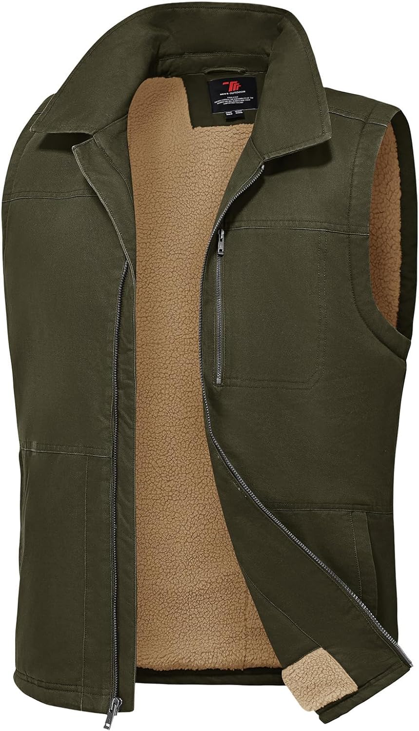 Rdruko Men's Winter Fleece Vest Outerwear Warm Sherpa Lined Cotton Full Zip Casual Work Vest