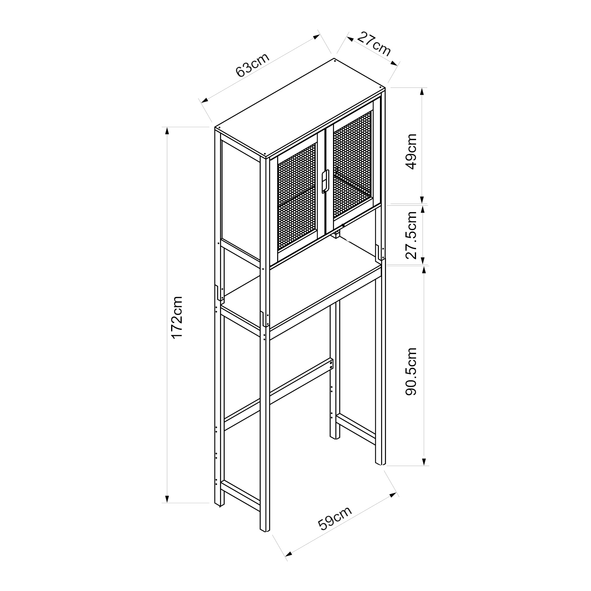 [en.casa] Toilettenregal Tervola Toilettenschrank Waschmaschinenschrank mit 2 Türen in Rattanoptik 172 x 63 x 27 cm Badregal Bambus Überbauschrank Schwarz und Naturfarben
