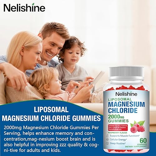 Miniatura 4 de Gomitas de Chioruro de Magnesio Liposomal de 2000 mg con calcio, vitamina D3, B12, zinc, L-teanina, CoQ10  Mezcla patentada para aliviar el estrés,