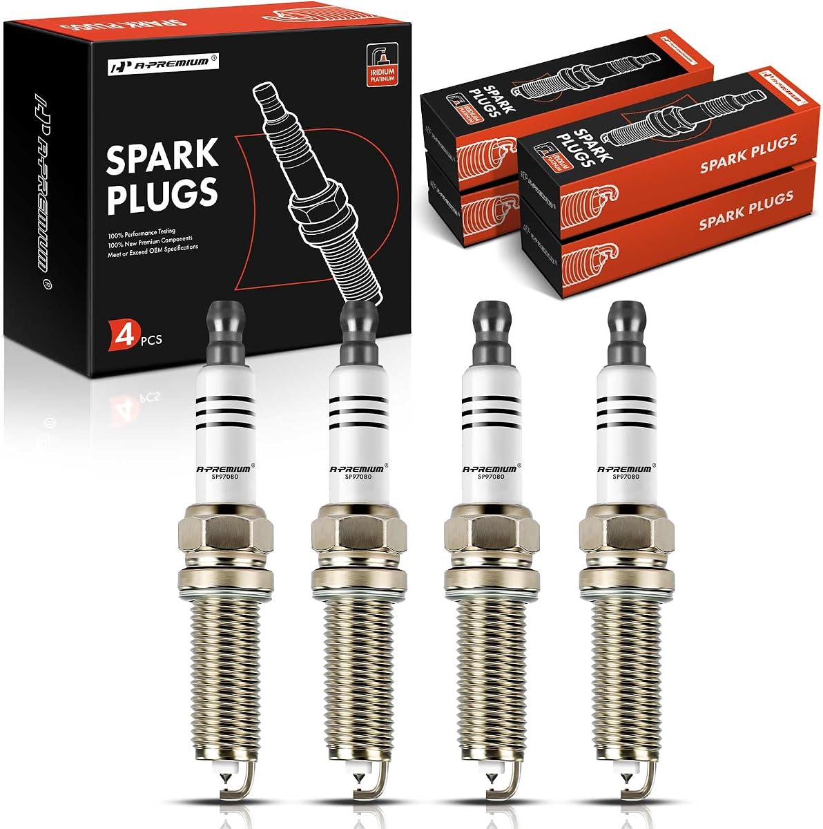 A-Premium Iridium Platinum Spark Plugs Pack of 4, Fine Wire, 1.6L L4 Engine | Compatible with Hyundai Sonata, Elantra, Tucson, Kona, Veloster, Elantra GT & Kia Optima, Soul, Forte, Forte5, Forte Koup