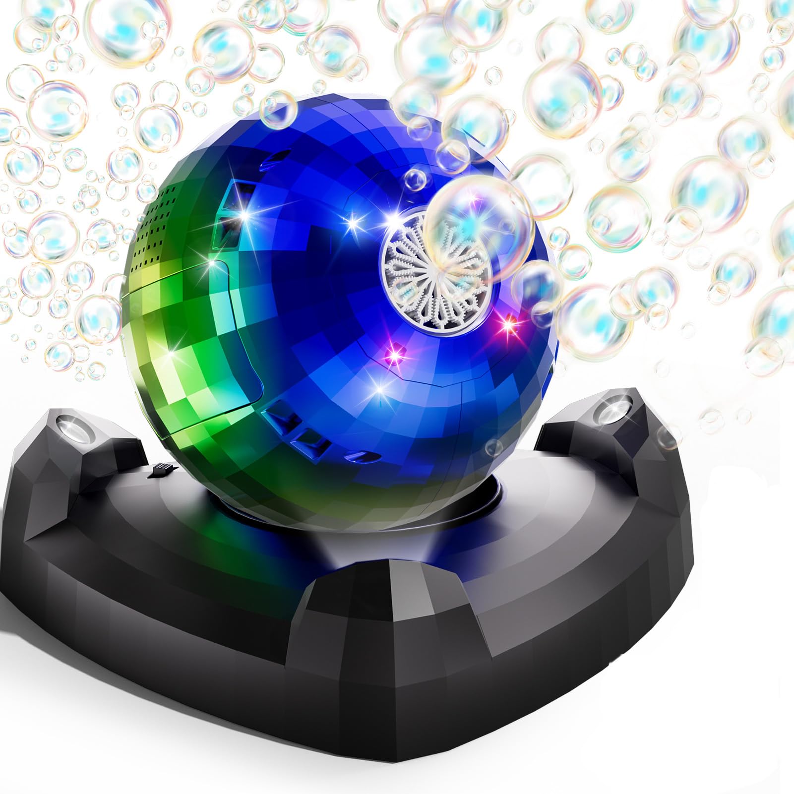 BLmukce 360° Auto-Rotating Disco Bubble Machine for Kids, 30ml Large Tank, 30 Mins Non-Stop Fun, 10,000+ Bubbles/Min, Outdoor Bubble Maker Toy for Toddlers 1-3, Boys Girls Easter Birthday Gift(Gold)