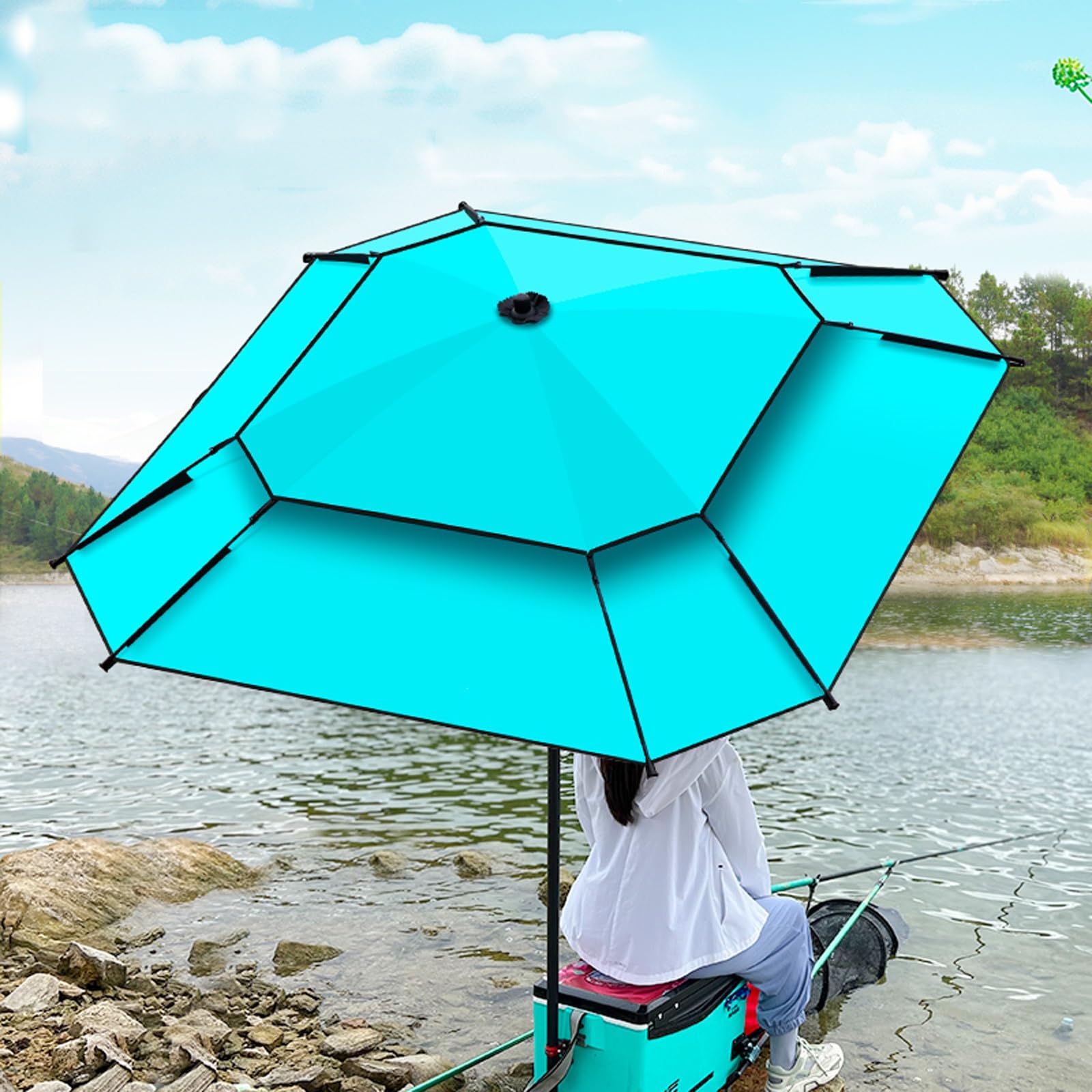 Parasol wędkarski, parasol przeciwsłoneczny na zewnątrz, odporny na wiatr, trwały, lekki, z torbą transportową z kotwicą piaskową oświetlony parasol tarasowy, prosty deluxe