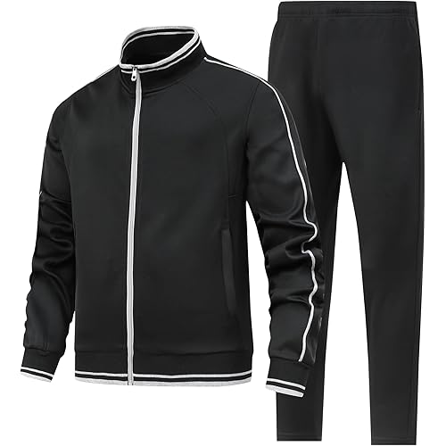 Men's 2 Pieces Athletic Tracksuit Full-Zip Workout Sweatsuit with Active Jackets and Pants