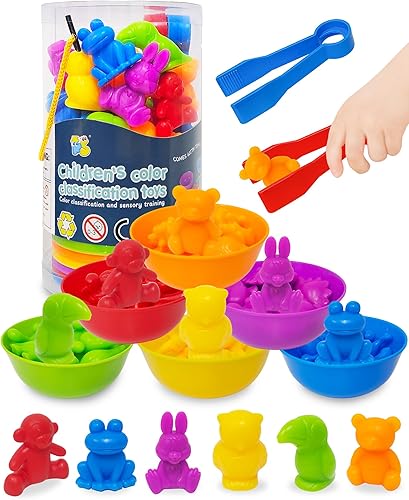 Juegos de contar animales a juego con cuencos de clasificación, juegos de juguetes Montessori sensoriales para niños de 3 años en adelante