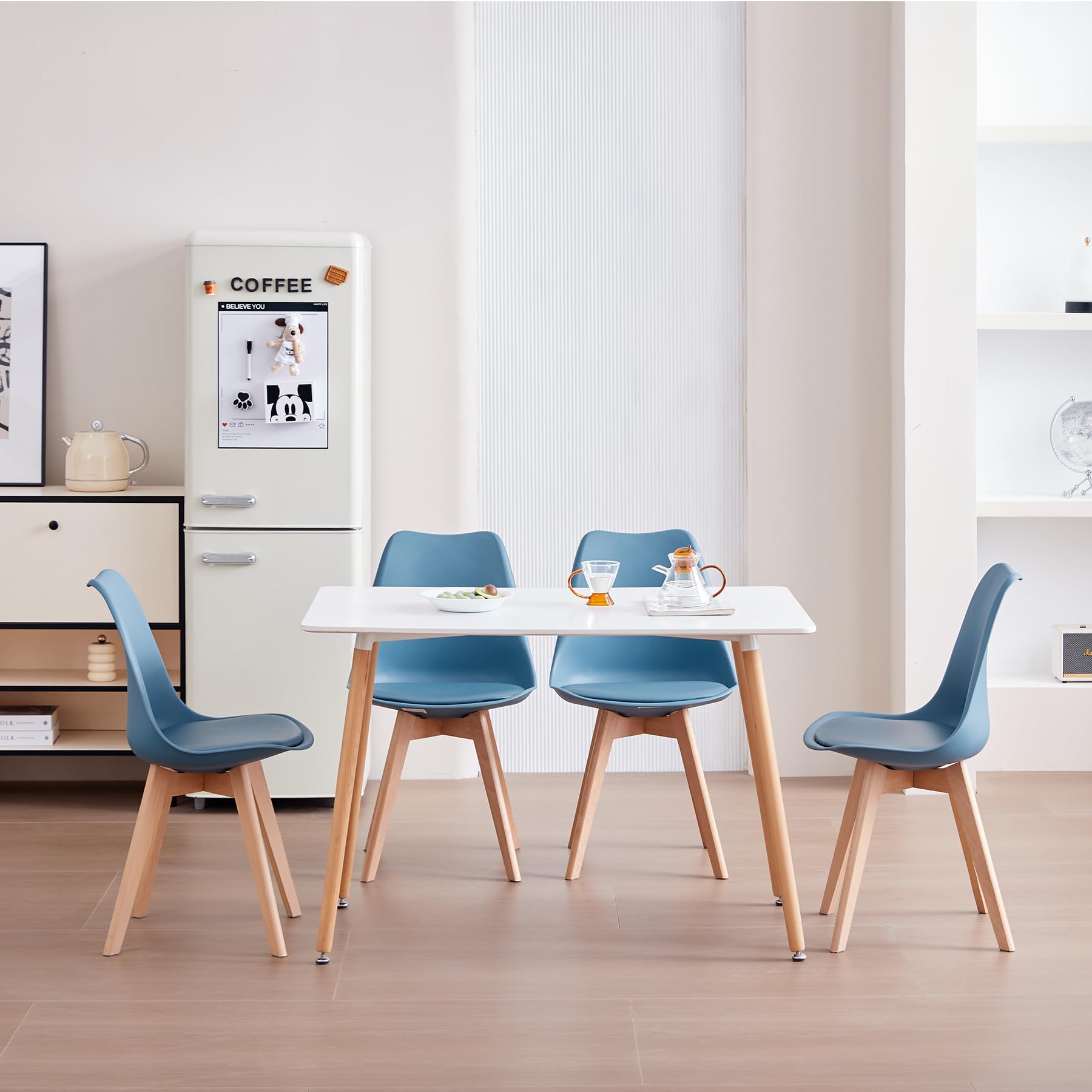 Juego de 6 Sillas de Comedor, Sillas de Cocina Nórdicas, Sillas de Oficina con Patas de Haya Maciza para Dormitorio, Sala de Estar, Cocina - Azul Oscuro