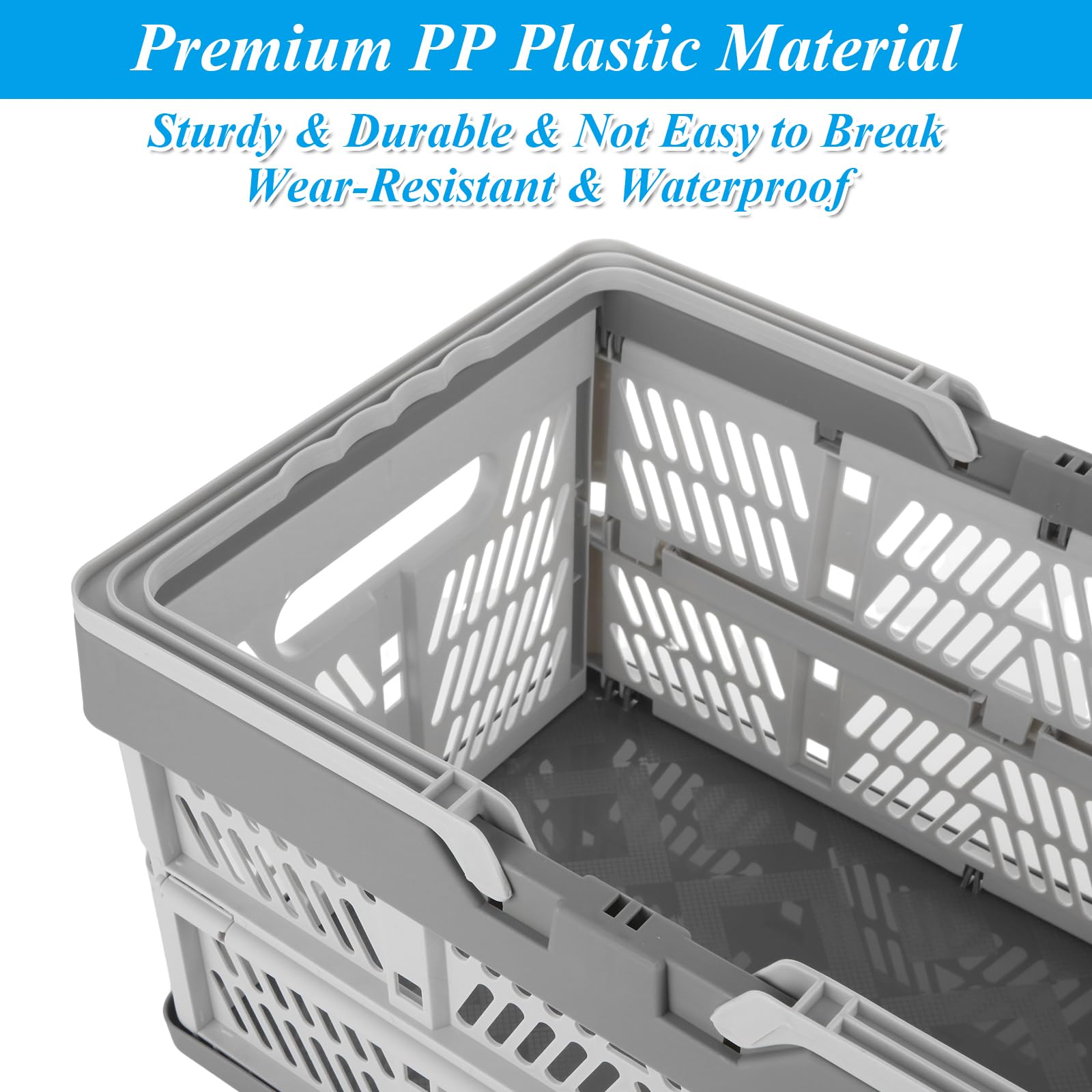Paquete de 3 cajas de almacenamiento plegables de 20 litros con asa, cesta de compras apilable de plástico, cesta colgante plegable para organizar, caja de leche para cocina, baño,