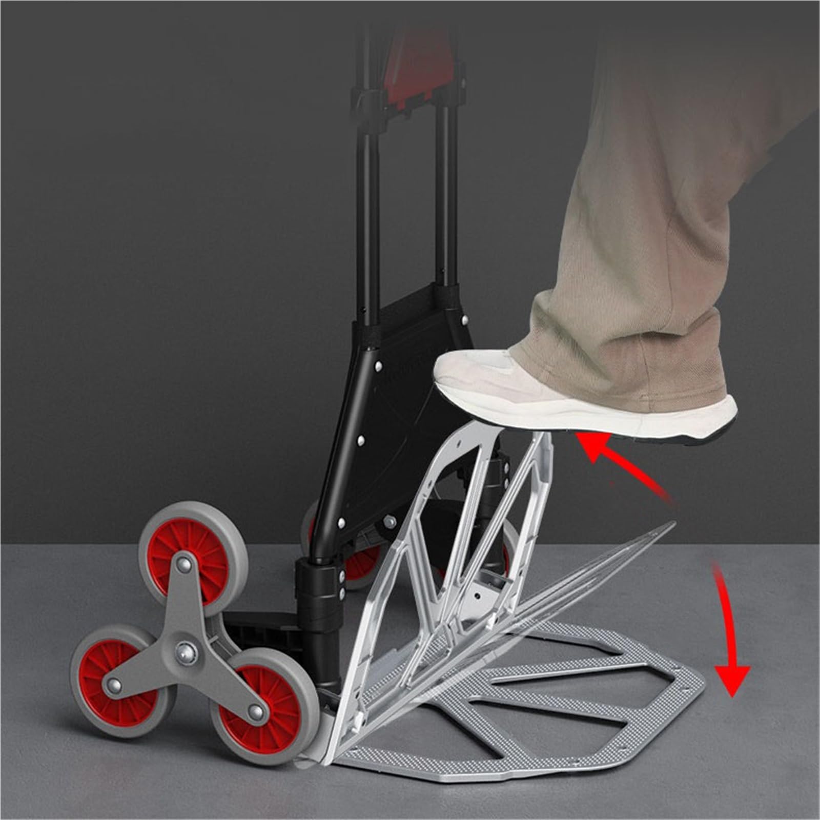 Schwerlast-Klappkarre Treppensteigen, zusammenklappbarer Trolley, Schwerlasttransporter, der nach oben fährt Paletten- und Transport auf Rädern