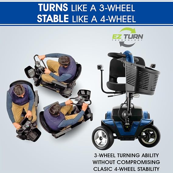 Pride Go Go Sport Mobility Scooter + Rear Basket, Cup Holder, 4 Wheel Mobility Scooter for Adults, LED Headlight, 325 lb Capacity, Foldable 17x17 Padded Seat, New Turning Tech, Ext