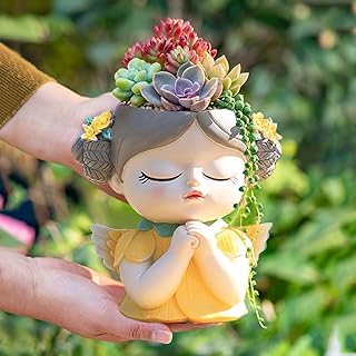 Adorable Large Angel Girl face Planter Cute Big Succulent Pot with Drain...
