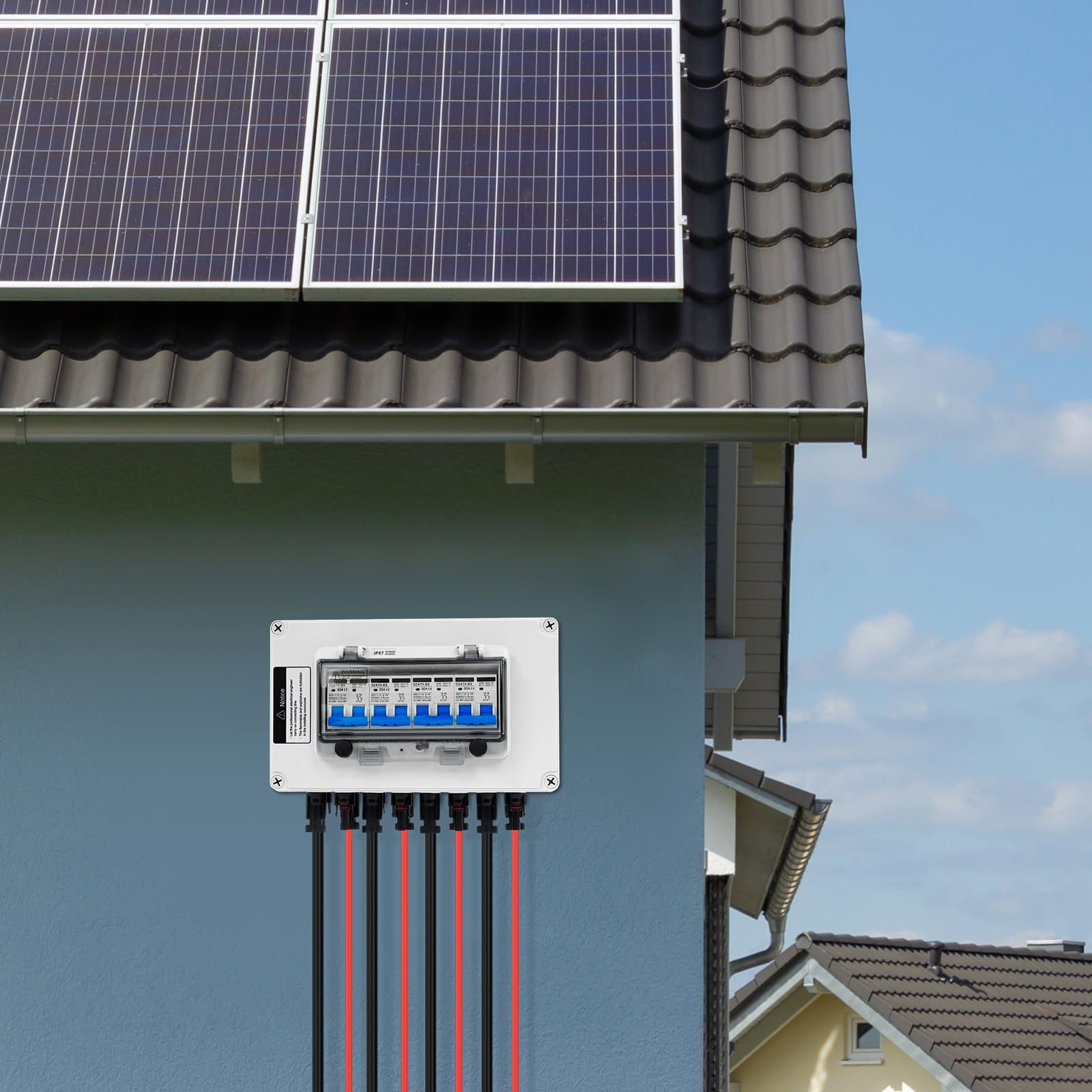 Überspannungsschutz PV DC Trennschalter PV Anlage mit Solarstecker MC4-Stecker 400V 40KA Leitungsschutzschalter Anschlusskasten IP67 Wasserdicht Blitzschutz für Photovoltaik (30A, 4-in 4-out)