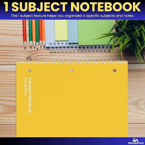 Miniatura 7 de 1InTheOffice Cuaderno de espiral de 1 materia, cuaderno espiral con rayas universitarias, 8 x 10.5 pulgadas, colores surtidos, 70 hojas, 6 unidades