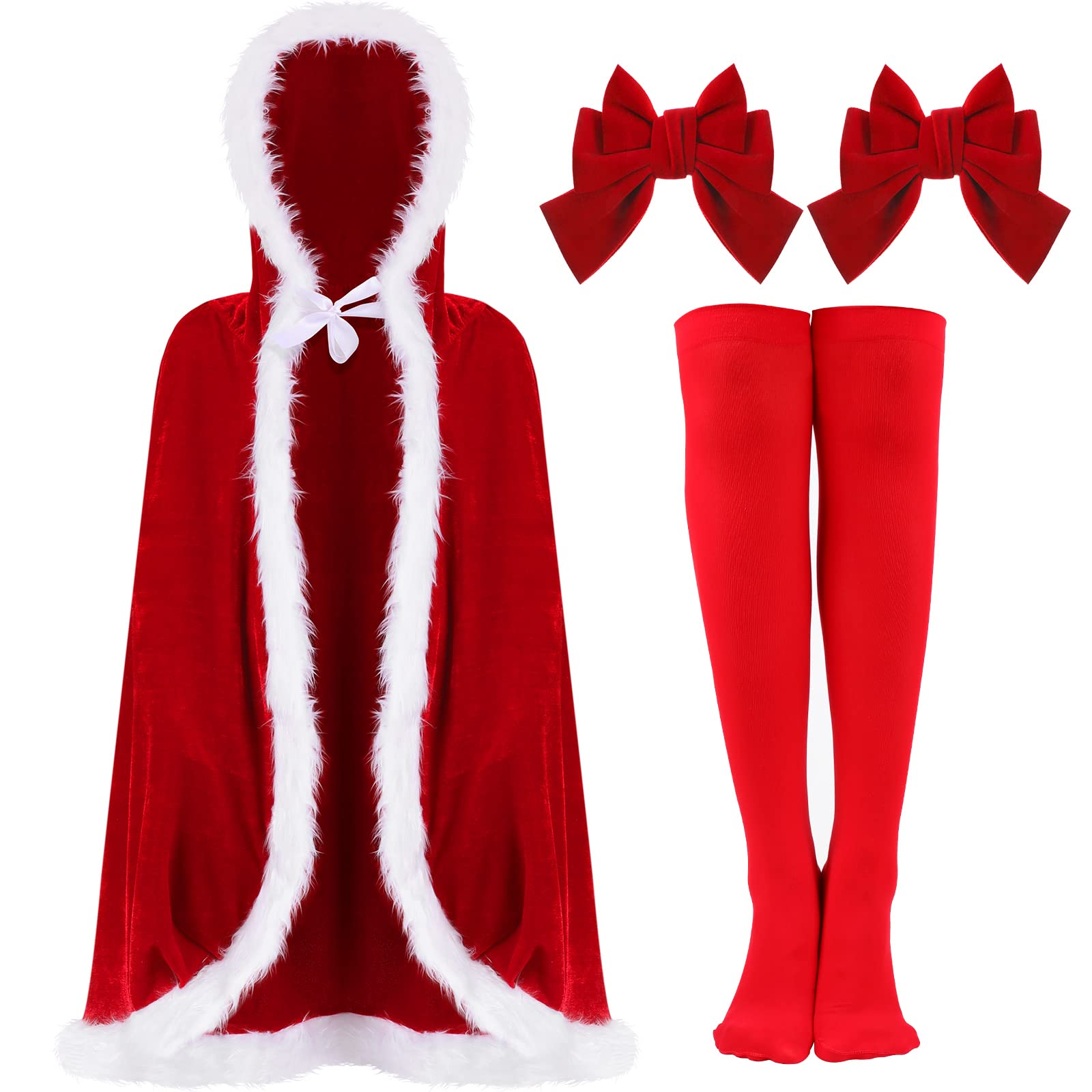 geyoga red velvet princess cloak costume with solid thigh highs socks cheerleading bow for halloween christmas cosplay(small)