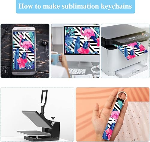 Miniatura 4 de Outus Llavero de pulsera de sublimación de neopreno negro, correa de muñeca de sublimación, llavero para manualidades de bricolaje para niñas (80