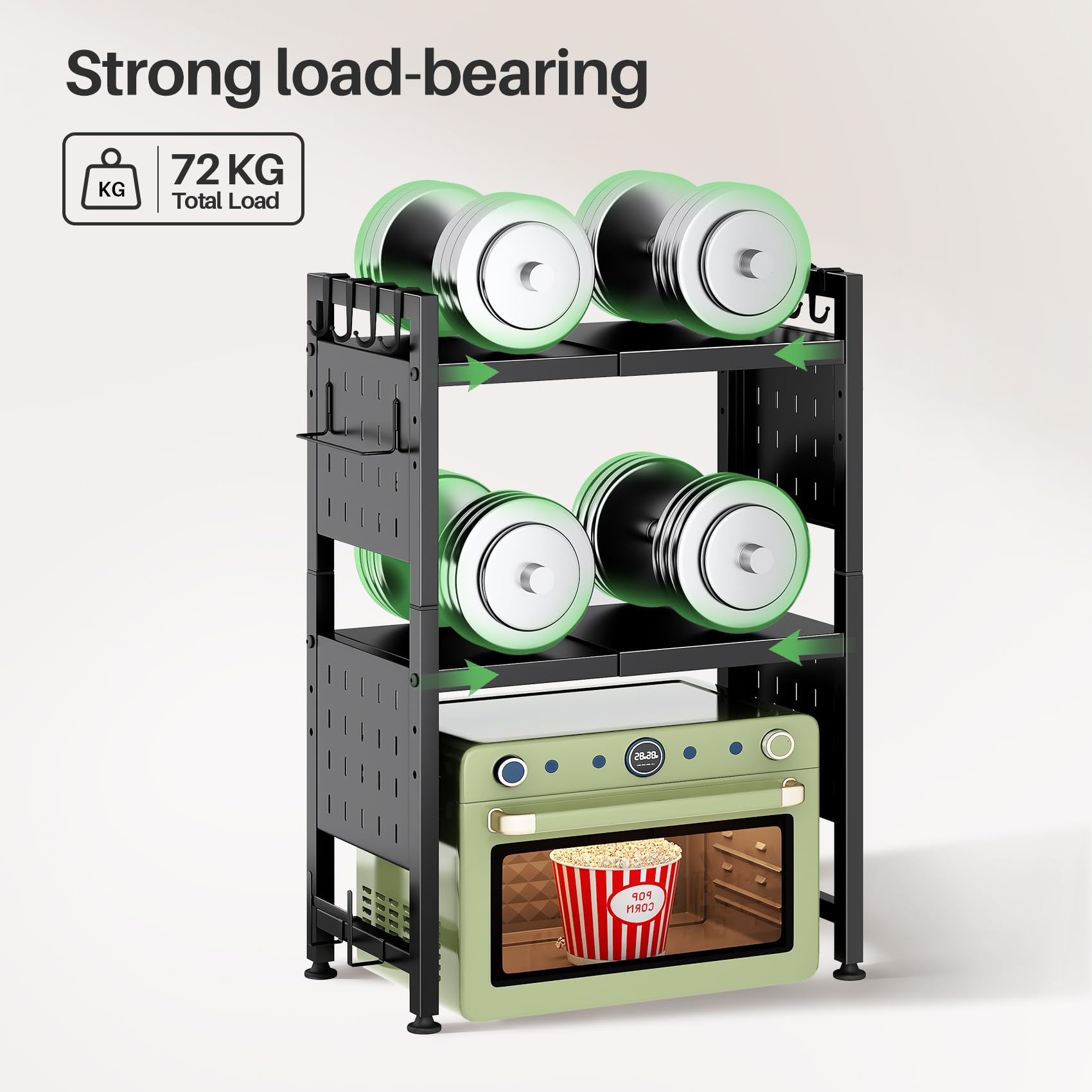 Scaffale Per Microonde Estensibile - 2 Livelli Con 10 Ganci, Salvaspazio Per Cucina