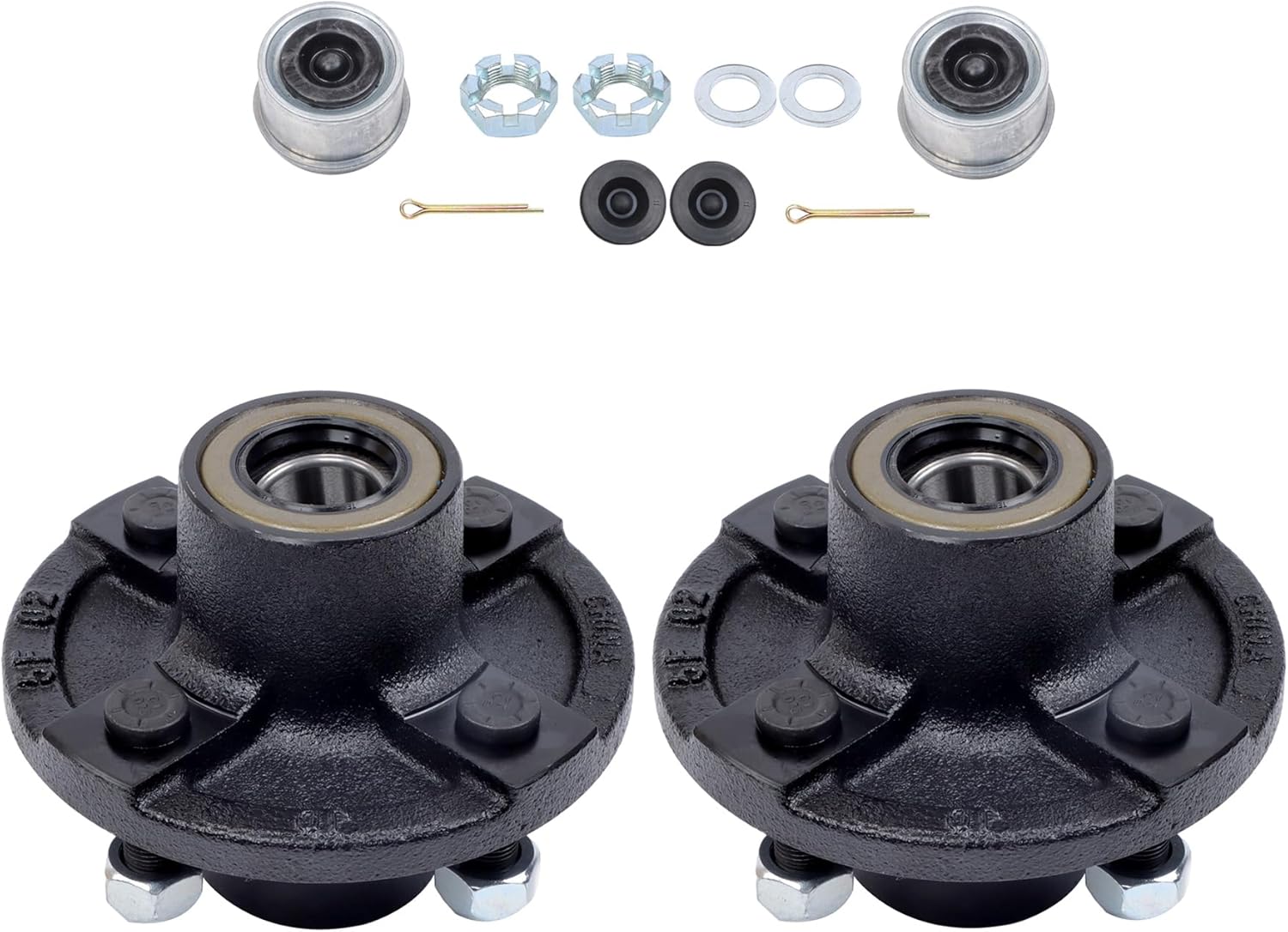 GXYWADY 2 Sets Pre-Assembled 4 on 4 Inch Trailer Hub Kit with Trailer Bearing Kit Replacement for 2000 lbs 1 Inch Spindle