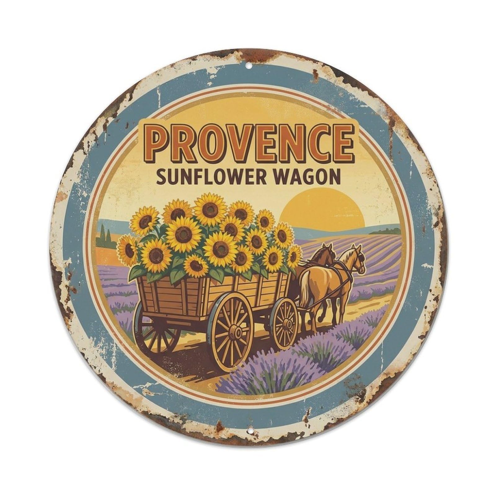 Country Travel Sunflower Wagon French Provence Metal Tin Sign