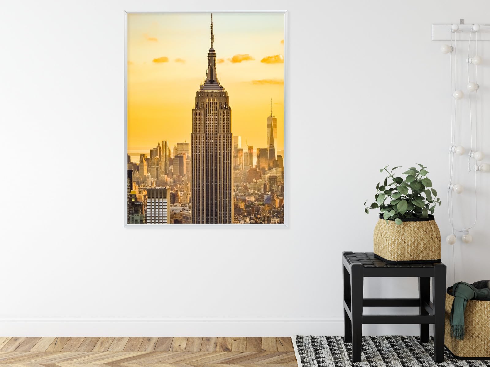 WALLERO Poster New York Top of the Rock al tramonto con Cornice in Alluminio Argentata – Decorazione Moderna da Parete e Stampa Artistica | Decorazione per Soggiorno, Camera da Letto 30x40