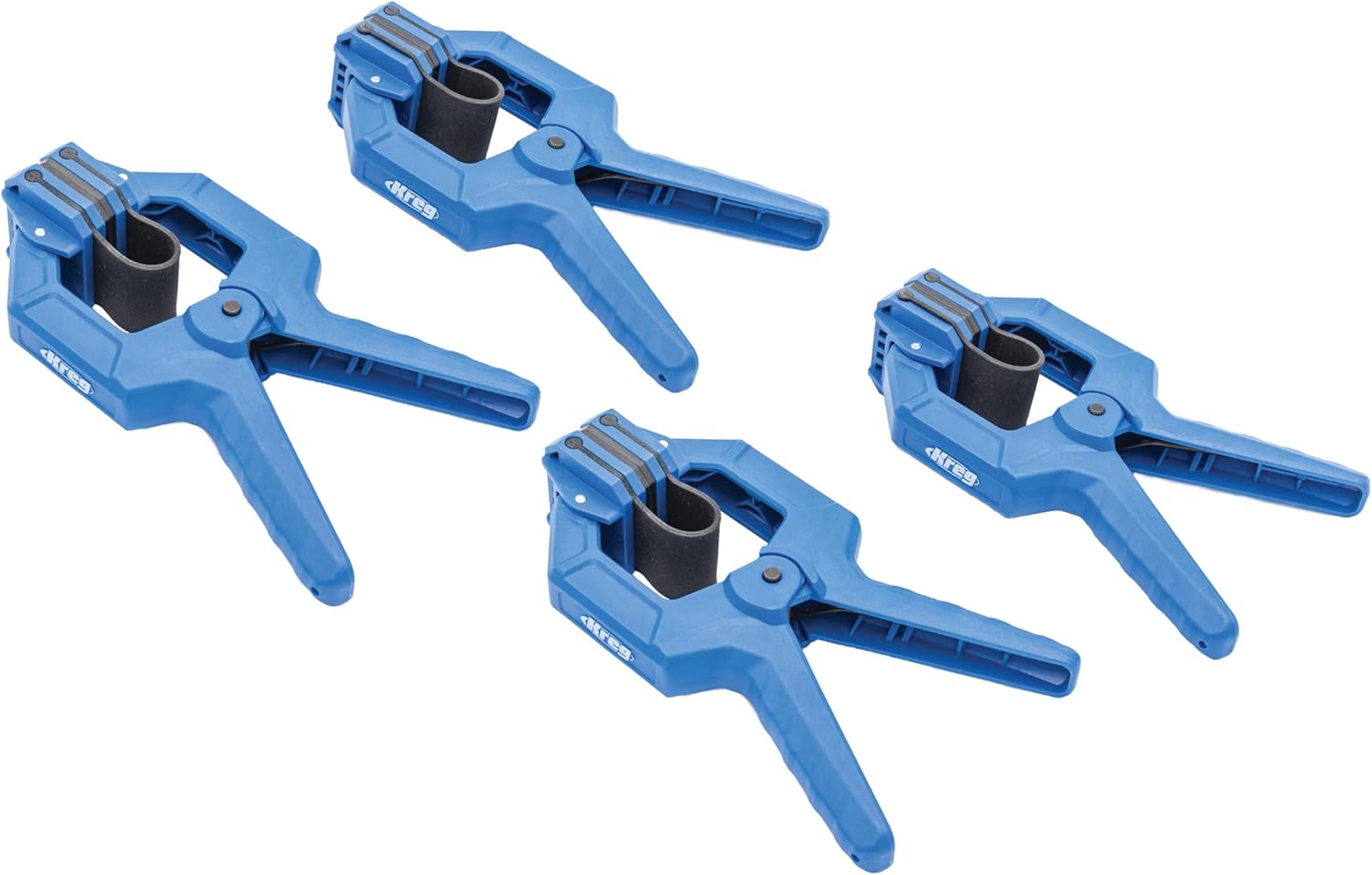 Kreg Edge Band Spring Clamps, Set of 4 - One-Handed Non-Marring Edge Banding Tool with Pivoting Jaws & Stretch Bands for Cabinetry, Trim Glue-Ups