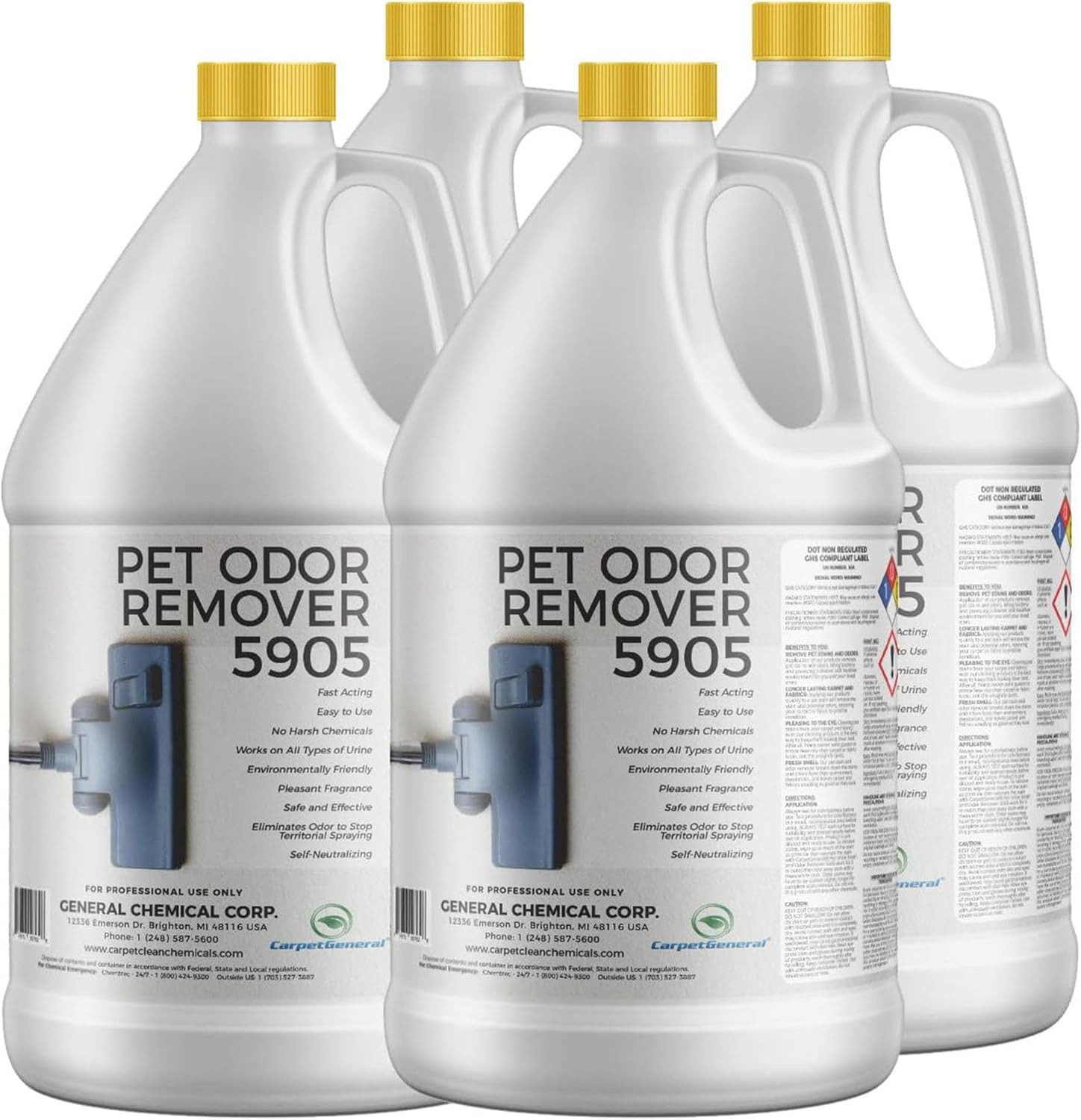 Pee Remover Cleaner - Professional Strength Pet Stain & Odor Eliminator, Enzymatic Urine Destroyer for Dogs & Cats, Poop Terminator, Carpet & Hardwood Floor Smell Buster - 4 case