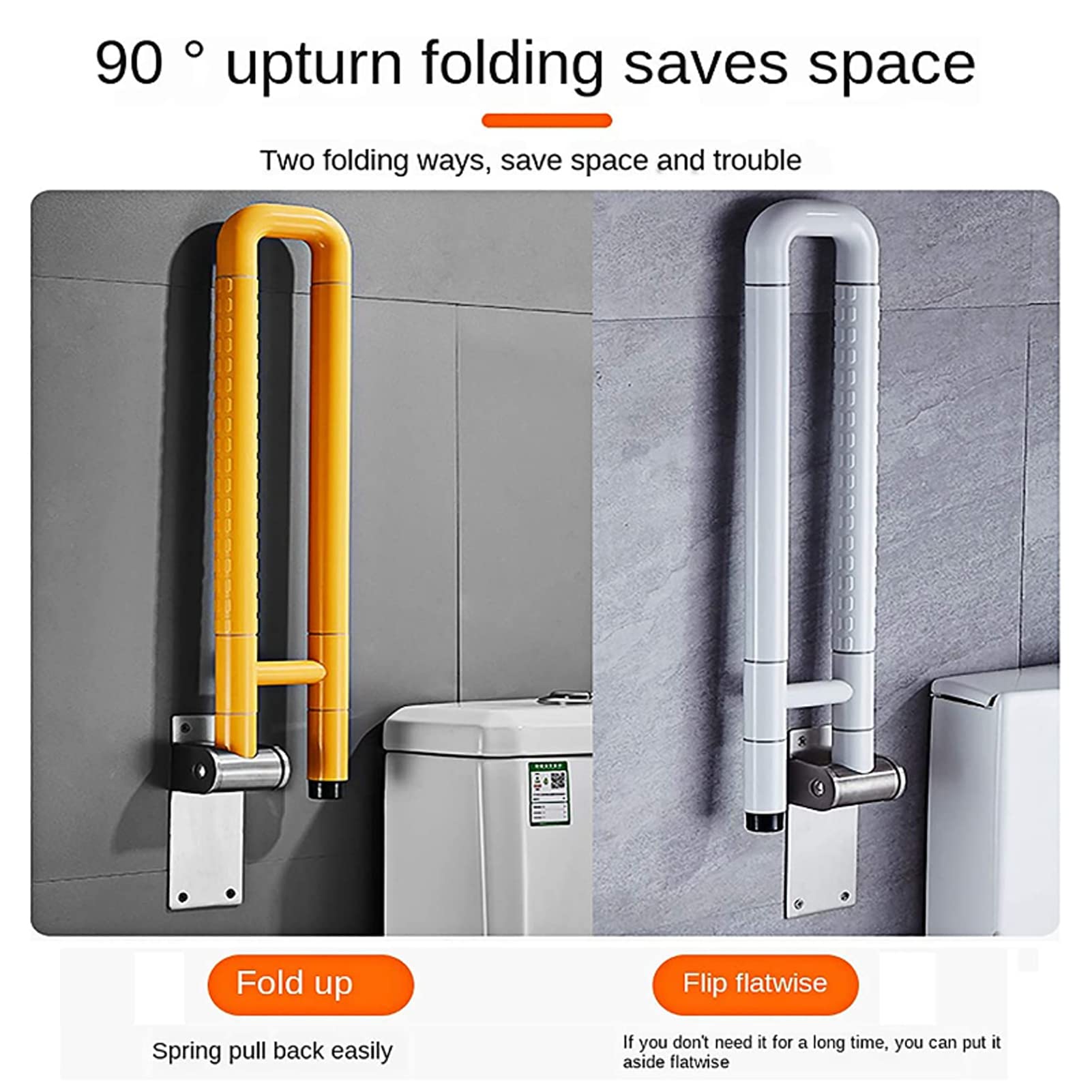 Corrimano, Barre di Sostegno ribaltabili per Bagno, corrimano di Sicurezza per Bagno, corrimano per Vasca da Bagno, Doccia, WC, Pieghevole a Forma di U, per casa, Hotel, disabili,
