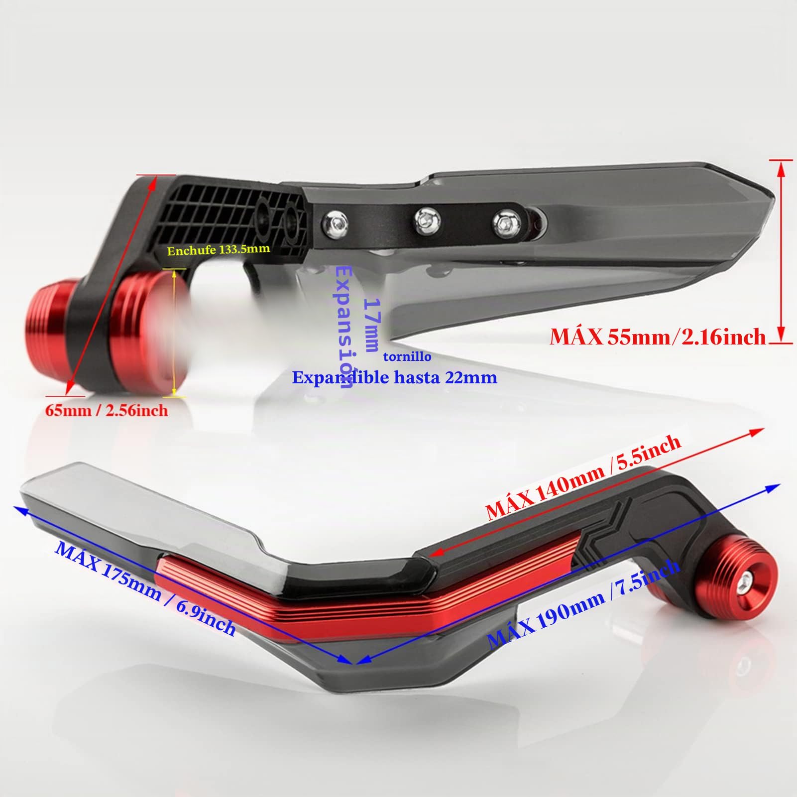 Protectores de Manos de Moto, protectores de manos de moto anodizados universales para manillar de 7/8'', 1 par