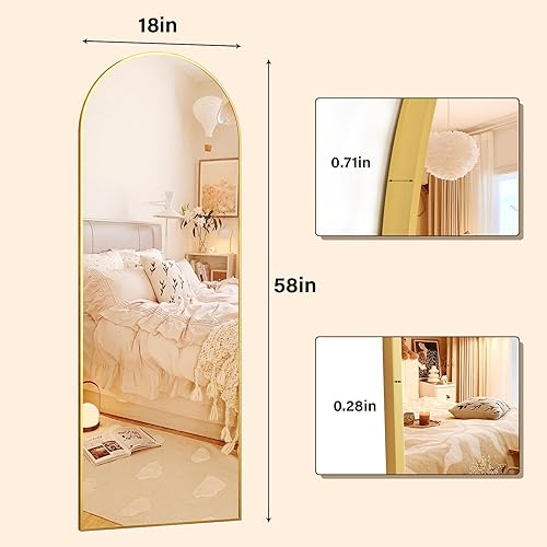 Miniatura 6 de Espejo arqueado de longitud completa de 58 x 18 pulgadas con marco de aleación de aluminio, espejos de piso para montar en la pared o espejo de