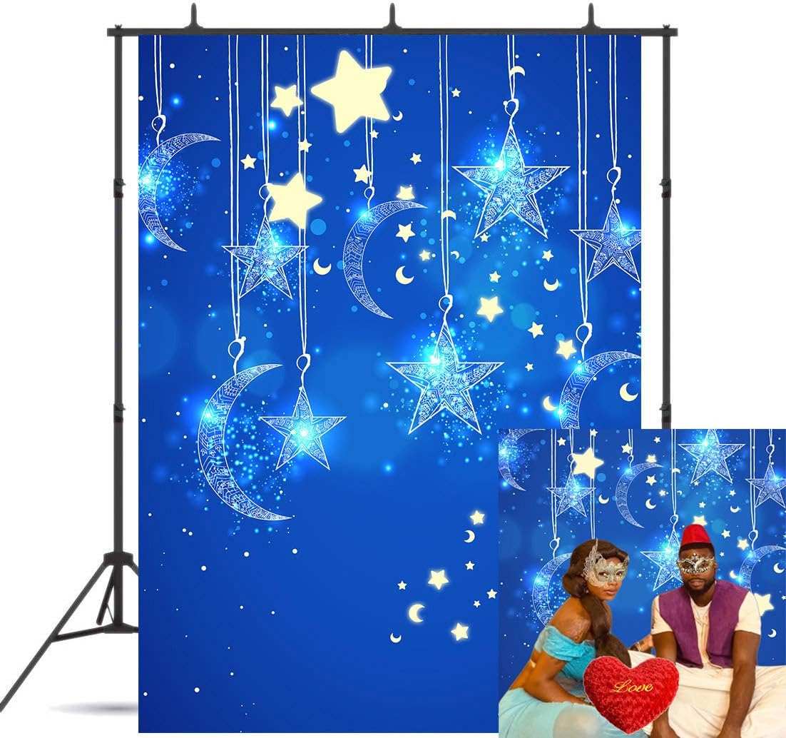 STS 6X9ft Blue Starry Sky Backdrop Dream Night Gold Star Moon Background for Photography Baby Shower Kid Boy Girl Children Birthday Party Self-portrait Pet Themed Party TMST260