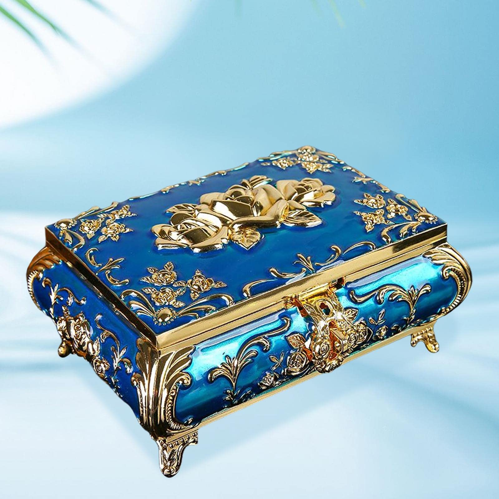 Schmuckkästchen Rechteckige Schmuckschatulle mit Fächern Aus Zinklegierung Und Emaille Handwerk Und Samtgefüttertem Innenraum für Ohrringe Ketten Armr, L