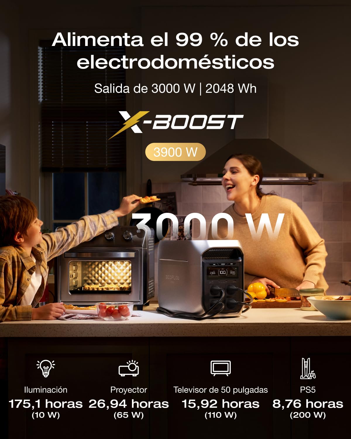 Estación de energía portátil ECOFLOW Delta 3 MAX Plus, 2048 WH, Ampliable a 10 kWh, LiFePO4, Salida CA 3000 W, Carga rápida 0–80% en 47 min, Respaldo SAI de 10 ms, generador Solar para hogar/Camping