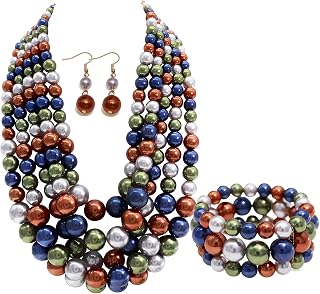 Faux Layered large Pearl Necklaces for Women Big Pearls Choker Necklace Chunky Pearl Necklace and Earrings Set 1920s Costume Pearl Jewelry