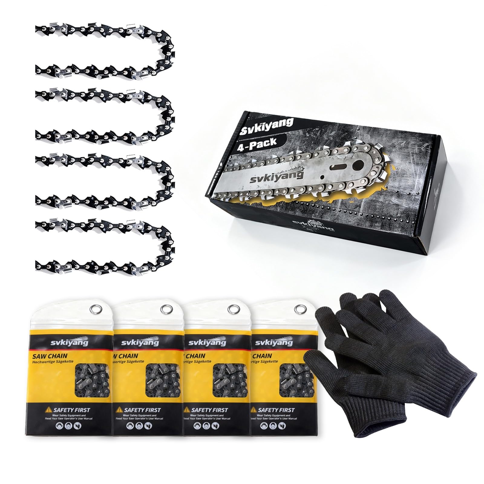 4 catene per motosega da 40 cm, 3/8 "LP 1,3 mm, 57 TG, catena per motosega, con guanti protettivi e custodia, compatibile con Ryobi RCS 3540C, CSN 410, RCS 2040 Usw