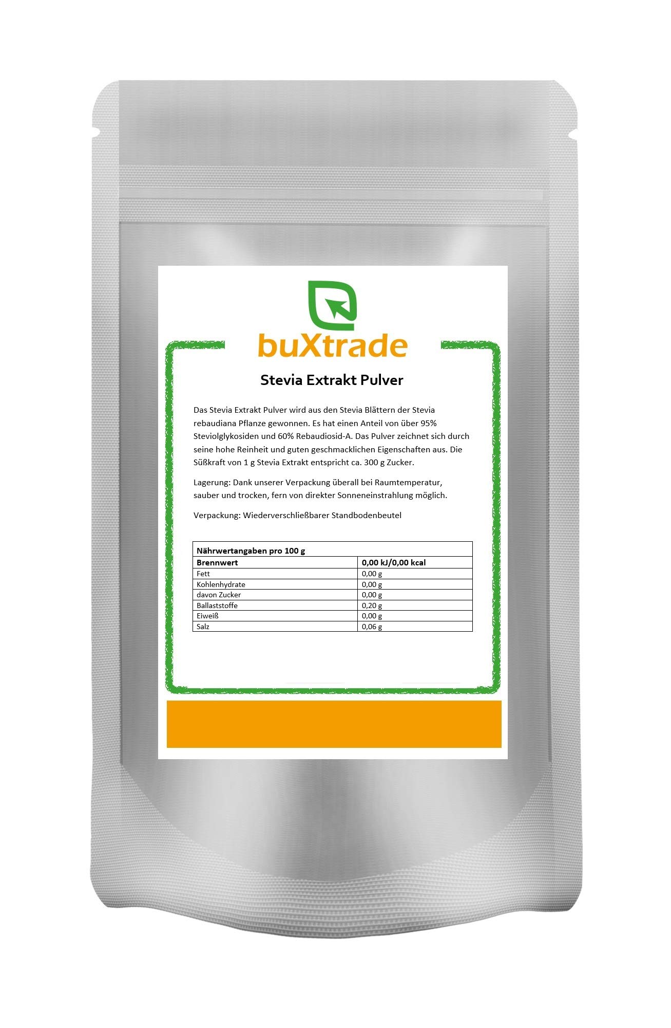 1 kg | Stevia Extrakt Pulver | Natürliches Süßungsmittel | Kalorienfreie Süße | Ohne Zusätze | Zuckerersatz | Buxtrade