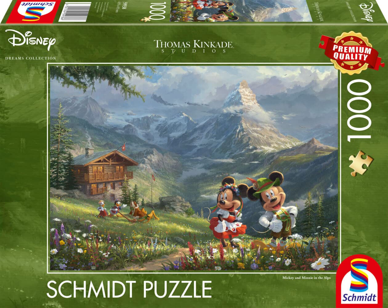 Schmidt Spiele 59938 Thomas Kinkade, Disney, Mickey & Minnie in The Alps, 1000 Piece Jigsaw Puzzle, Multi-Coloured