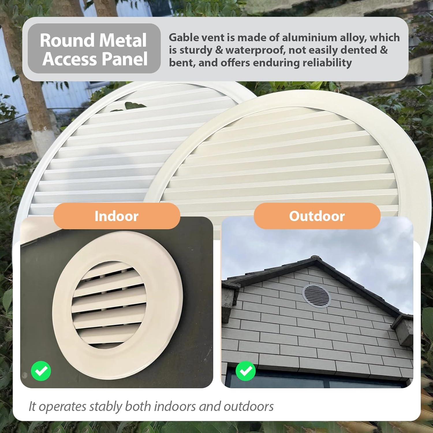Round Embedded Ventilation Gable Vent, 4-28 inch Walls/Ceiling Aluminium Attic Vent, Paintable Louvered Vents for Sheds/Garage/Dryers(55cm/22)