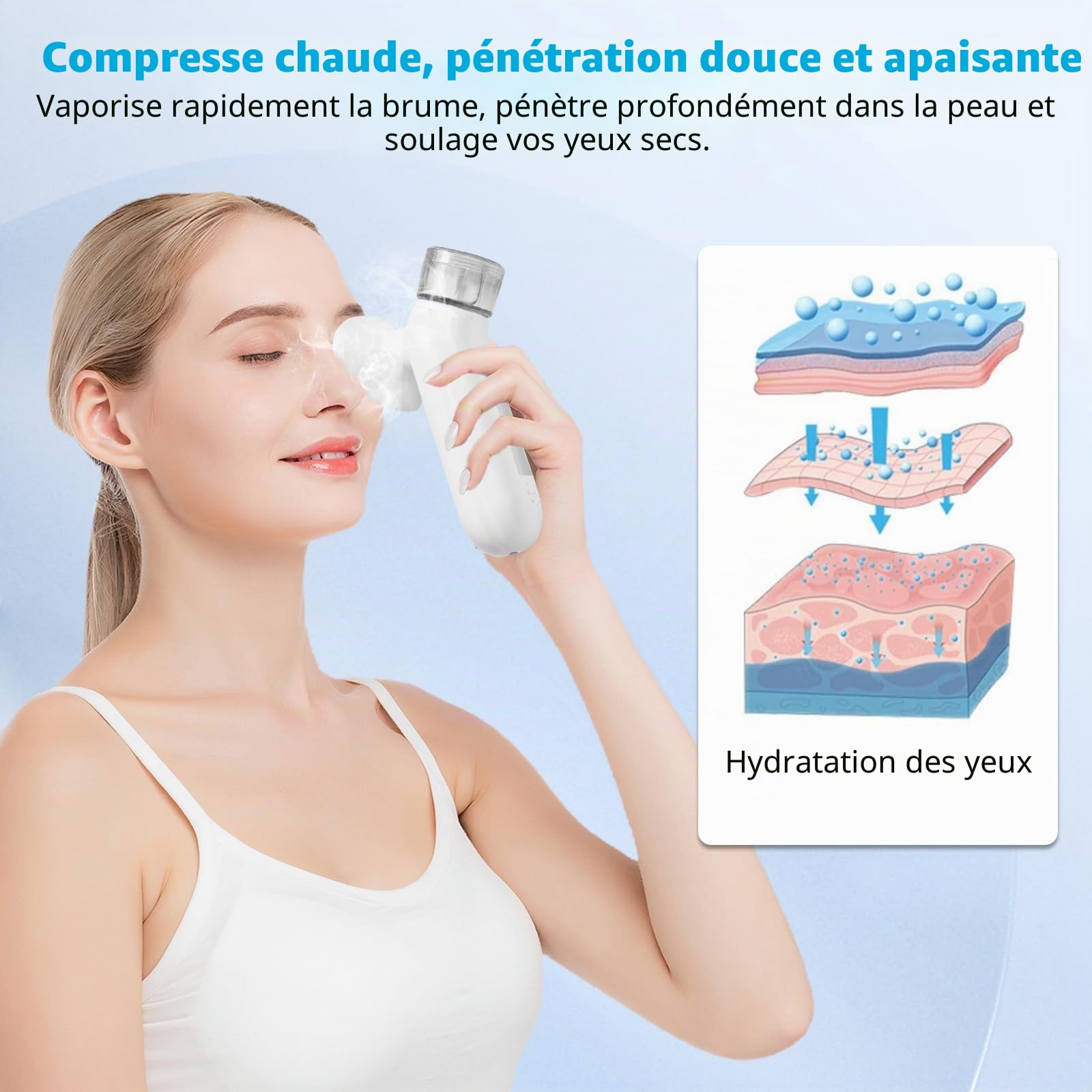 Vaporisateur à vapeur pour les yeux secs, nano-brume chauffante avec modes de compression chaude et froide, machine de thérapie à la vapeur portable pour soulager les yeux du visage pour hydrater et