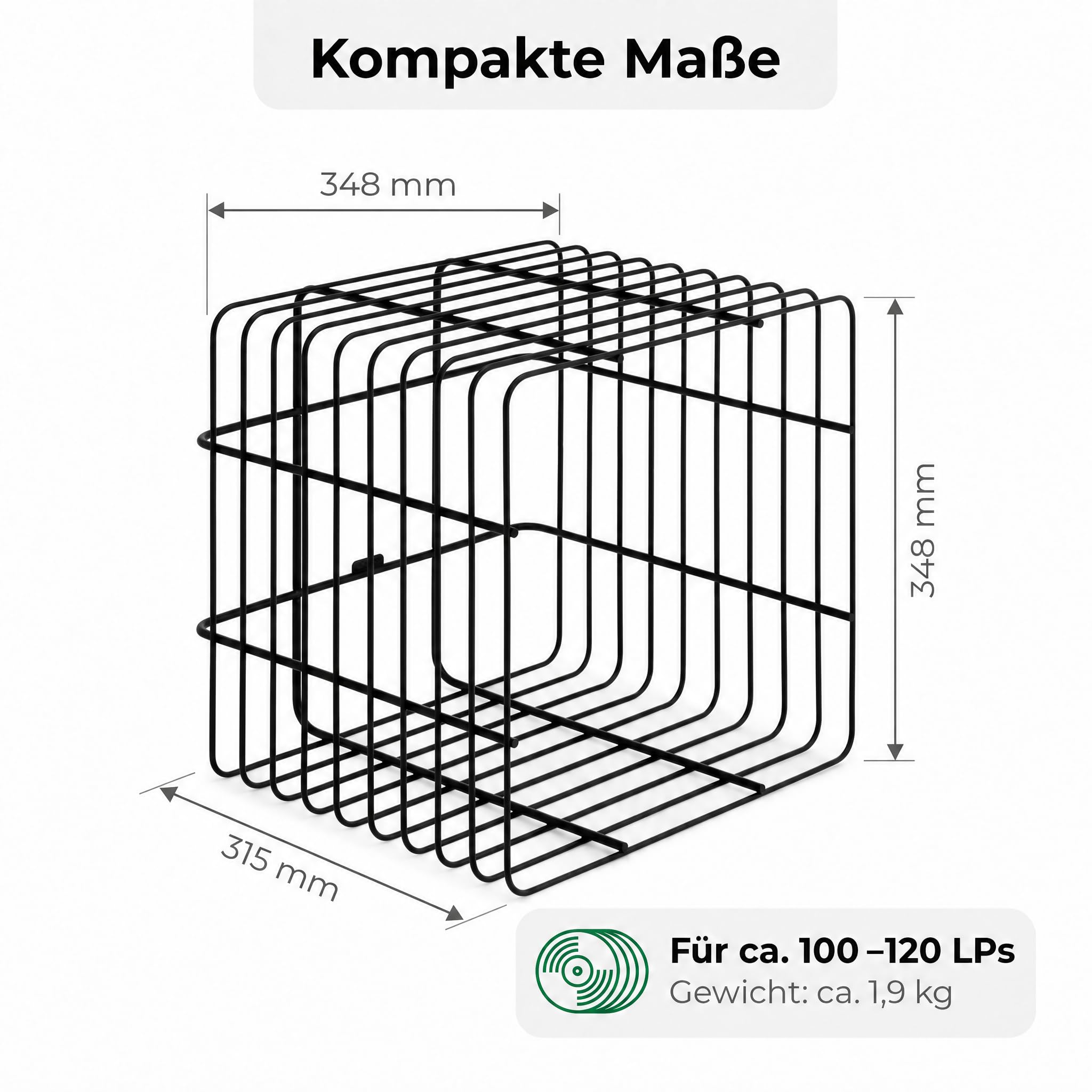 Zomo VS-Rack Cube Vinyl Regal – 348 x 348 x 315 mm - Schwarz - Pulverbeschichteter Stahl - Metall Schallplattenständer für 100–120 LPs – Modular erweiterbar